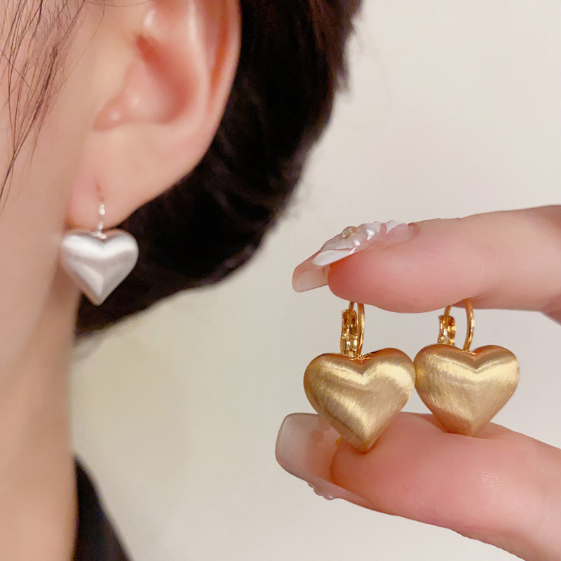 Heart Shape Stud Earrings In Copper With Electroplated Golden Plating Featuring 0.03µm Thick Coating
