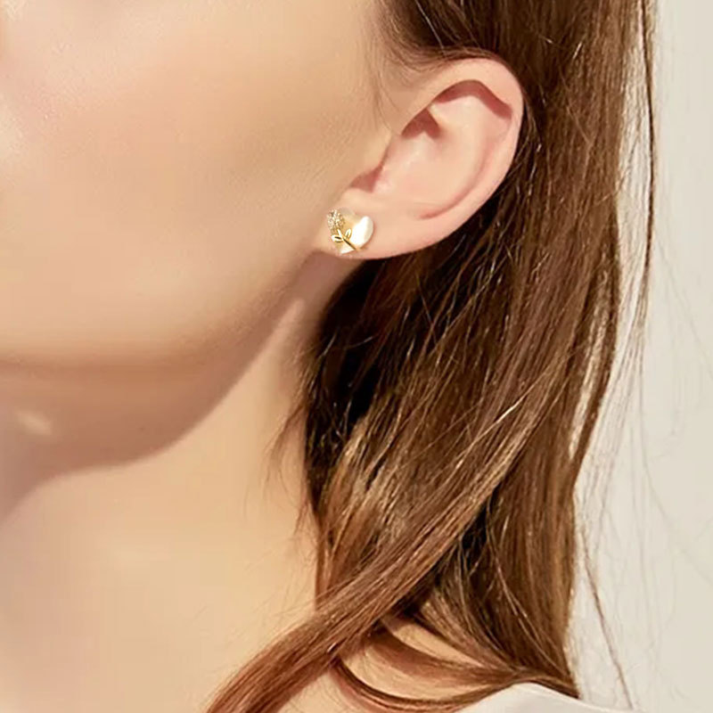 Heart Shape Stud Earrings For Women With Copper And Cat's Eye Stone Inlay, Featuring 925 Sterling Silver Posts In New Style 4