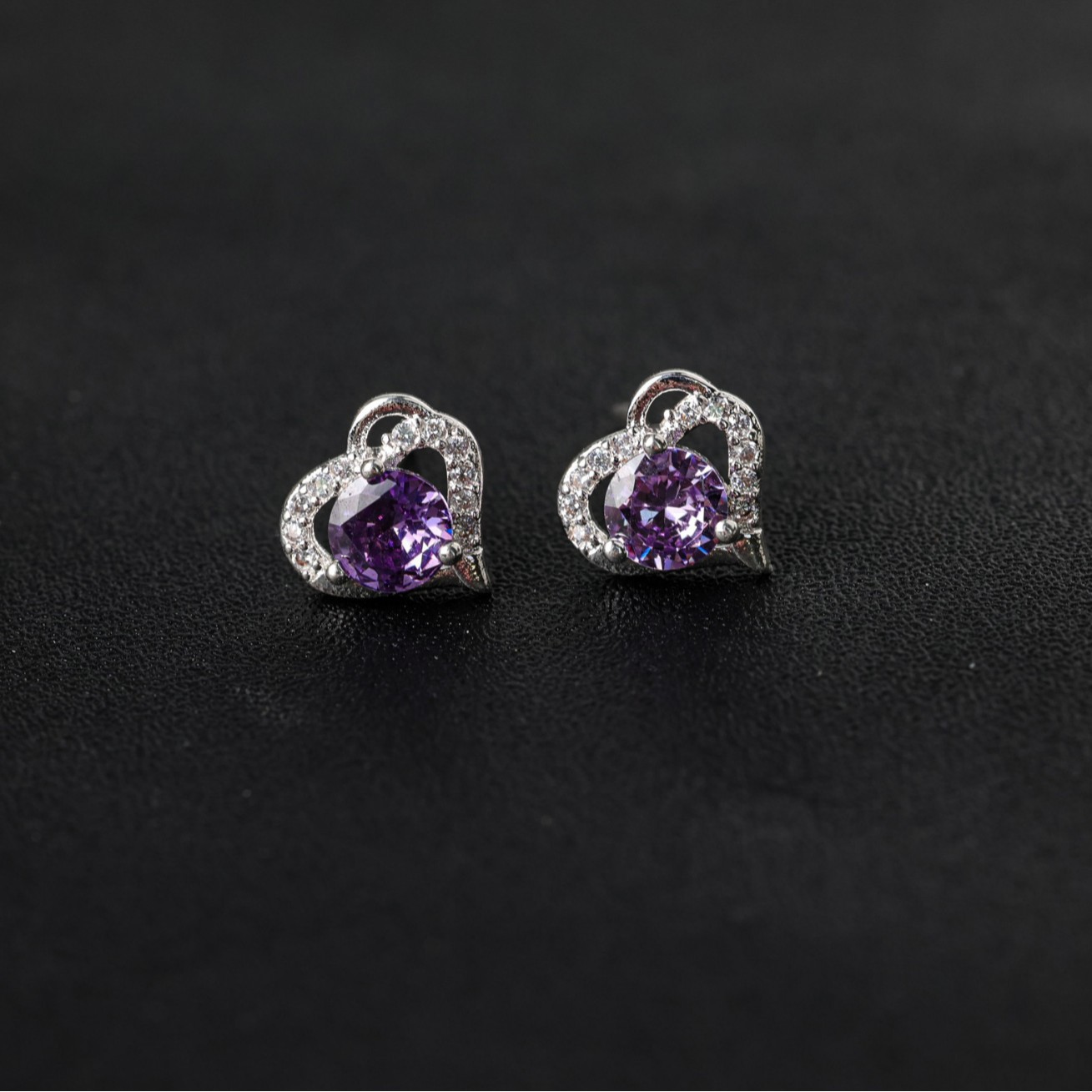 Heart Shape Stud Earrings For Women In Silver Copper With Zircon Inlay Featuring Simple Style 4