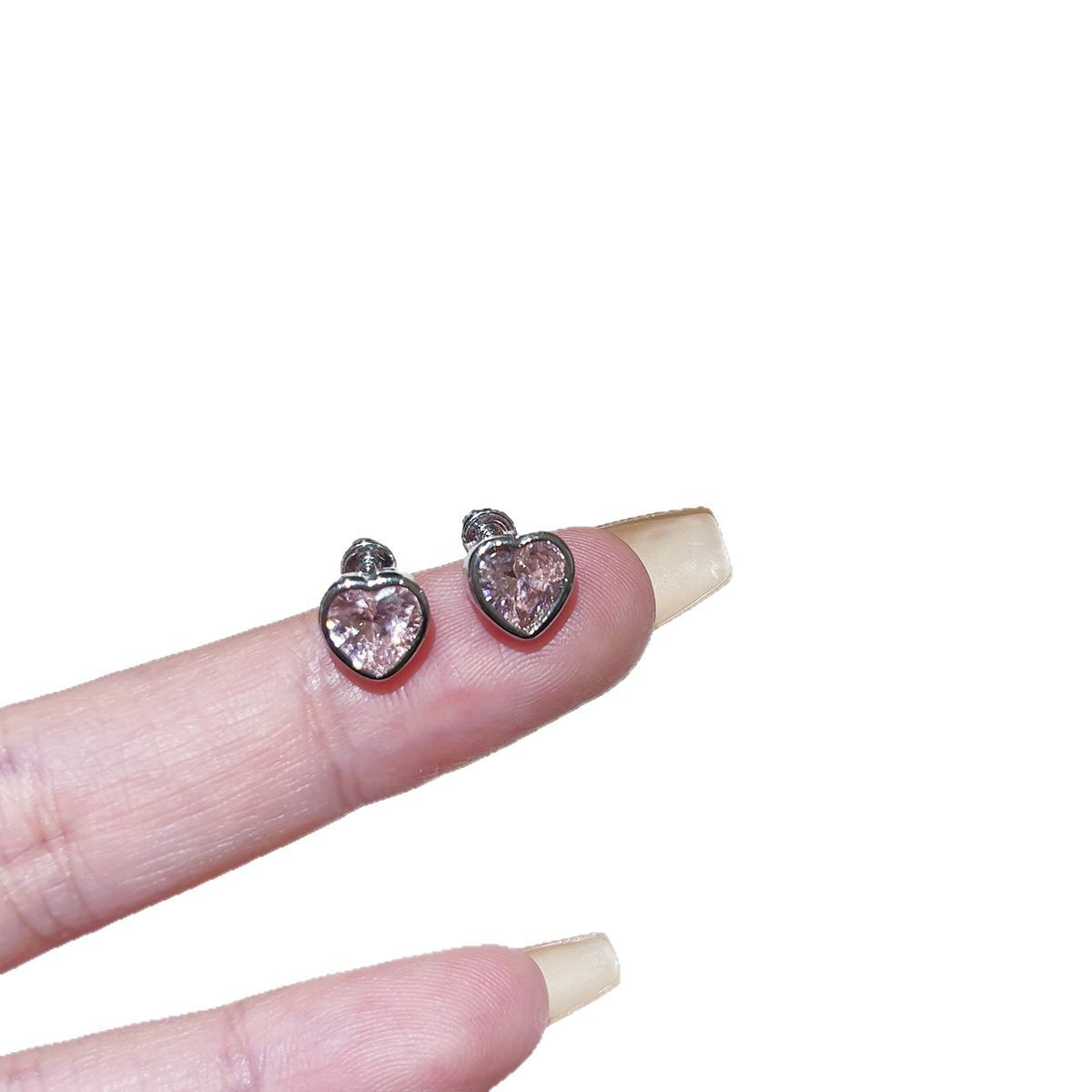 Heart Shape Surgical Steel Stud Earrings With Copper And Zircon Inlay Featuring Flat Back Studs In Sweet Style 5