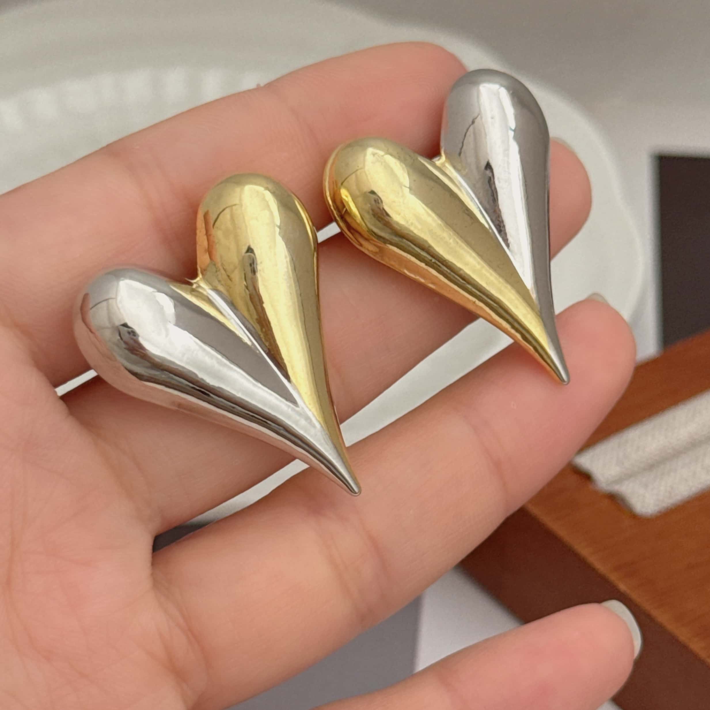 Heart Shape Tassel Stud Earrings For Women, Electroplated Copper With 18K Real Gold Plated Coating 0.03µm Thickness 4
