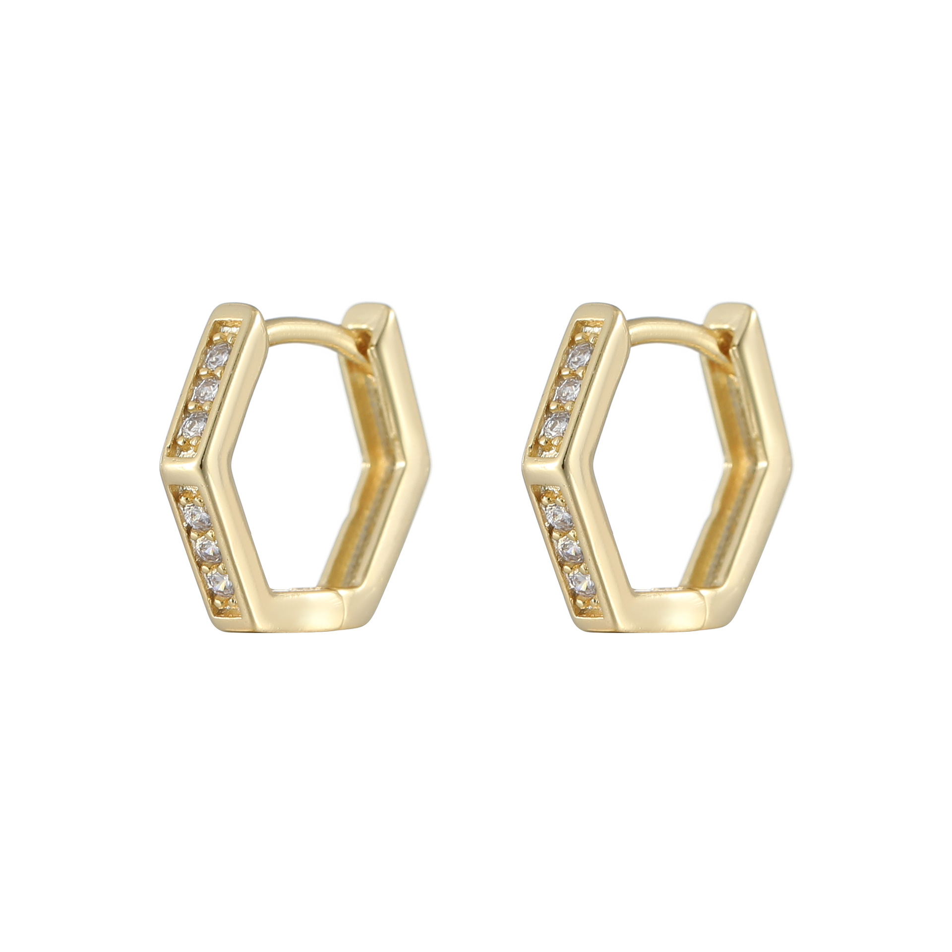 Hexagon Earrings For Women With Copper Ear Pins, Real Gold Plated And Zircon Inlay 5
