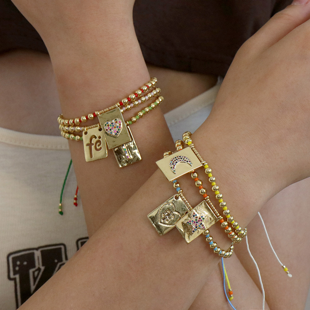 Copper Cross Bracelet For Women With Beading Design And Zircon Inlay, IG Style