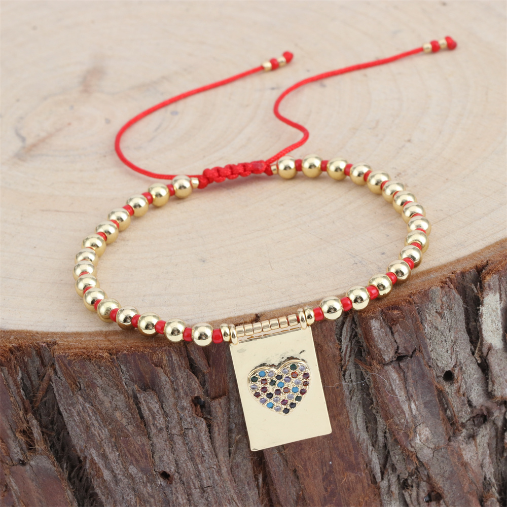 Copper Cross Bracelet For Women With Beading Design And Zircon Inlay, IG Style 4
