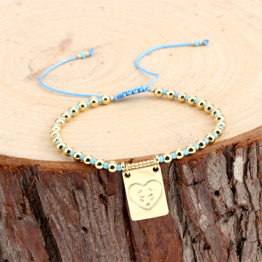 Copper Cross Bracelet For Women With Beading Design And Zircon Inlay, IG Style 7