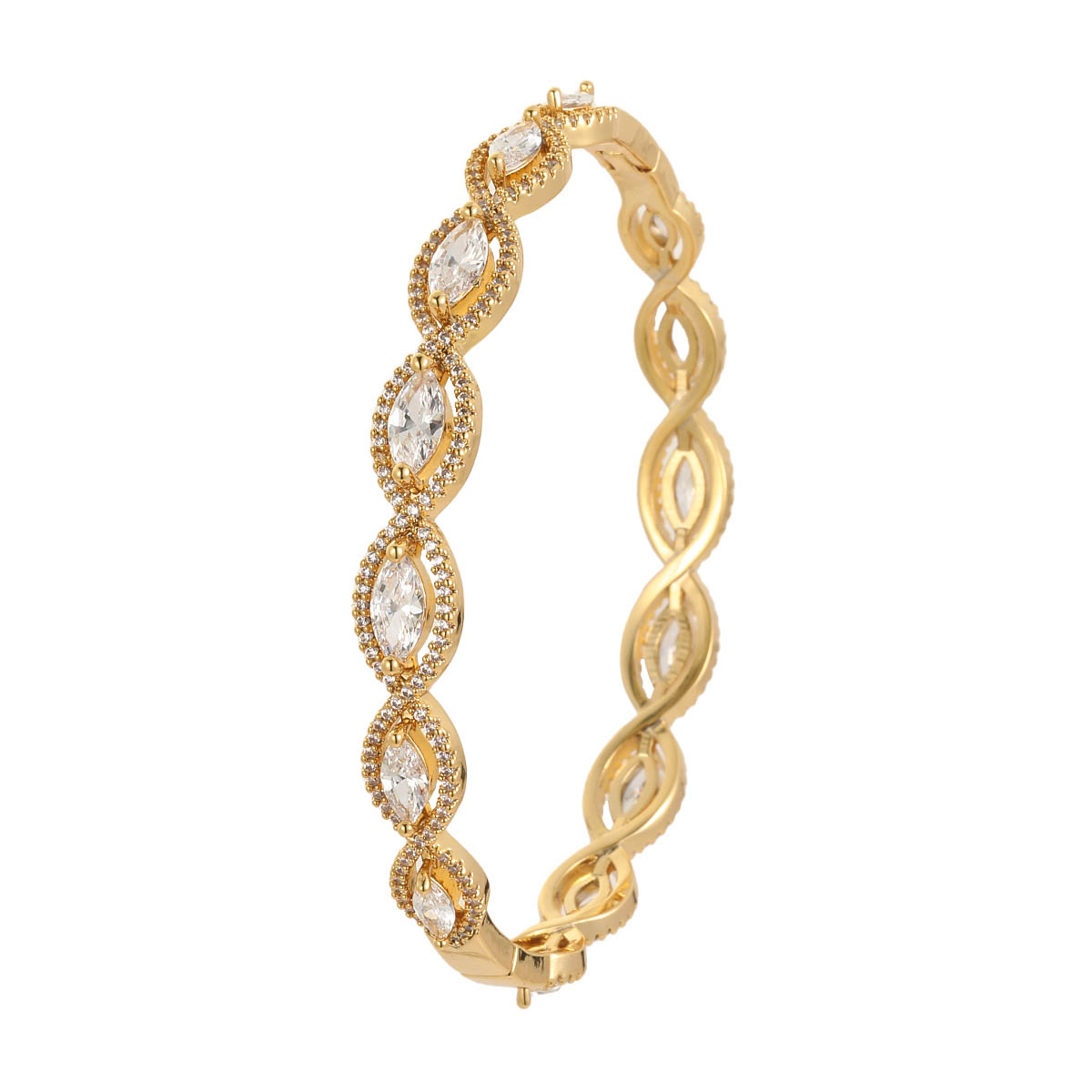 Horse Eye Electroplated Copper Bangle For Women With Zircon Inlay And Water Plating Finish