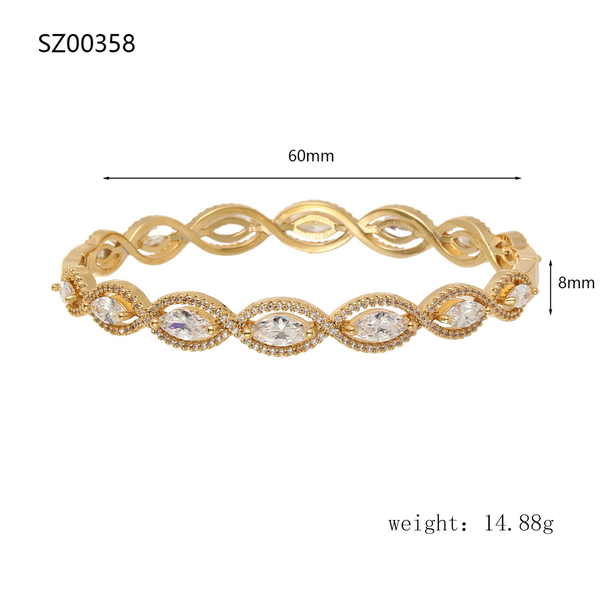 Horse Eye Electroplated Copper Bangle For Women With Zircon Inlay And Water Plating Finish 3