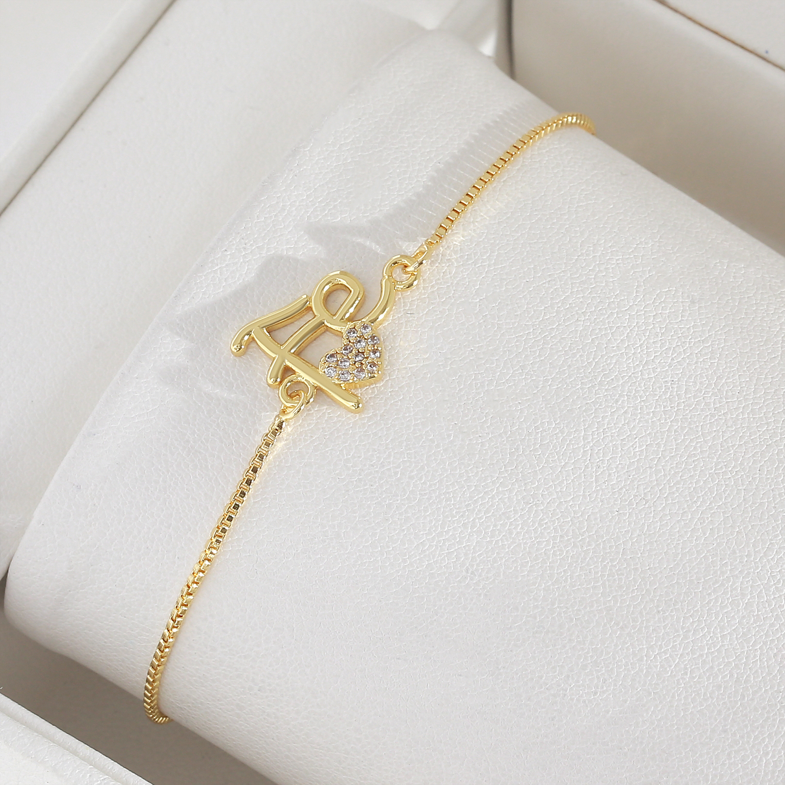 Hot-Selling Fe Letter Bracelet Full Diamond Exquisite Copper Gold-Plated Adjustable Bracelet Simple Versatile Hand Jewelry