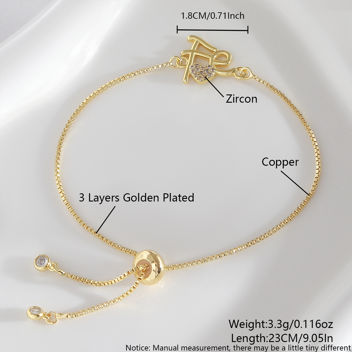 Hot-Selling Fe Letter Bracelet Full Diamond Exquisite Copper Gold-Plated Adjustable Bracelet Simple Versatile Hand Jewelry 2