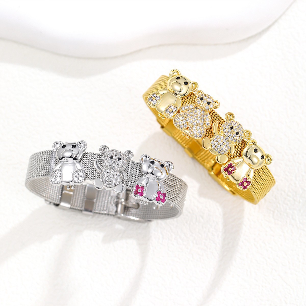 Hot Selling Stainless Steel 10mm Strap Bracelet Bear DIY Accessories Bracelet Creative Popular Bracelet 4