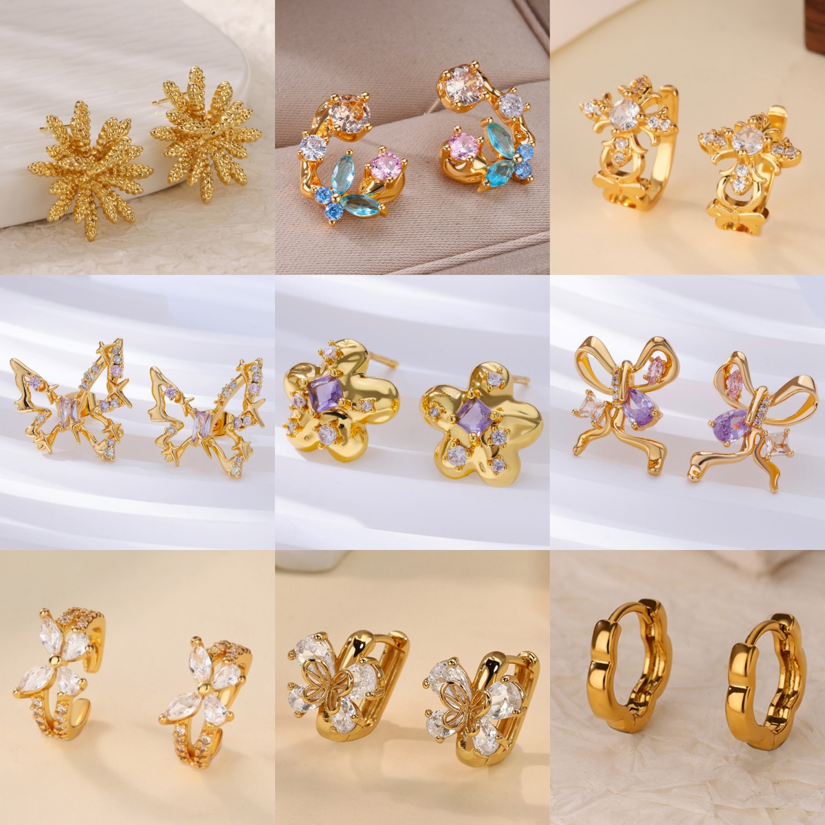 Hypoallergenic Cross Stud Earrings In Copper With 18K Real Gold PVD Coating 0.03µm-0.05µm And Zircon Inlay