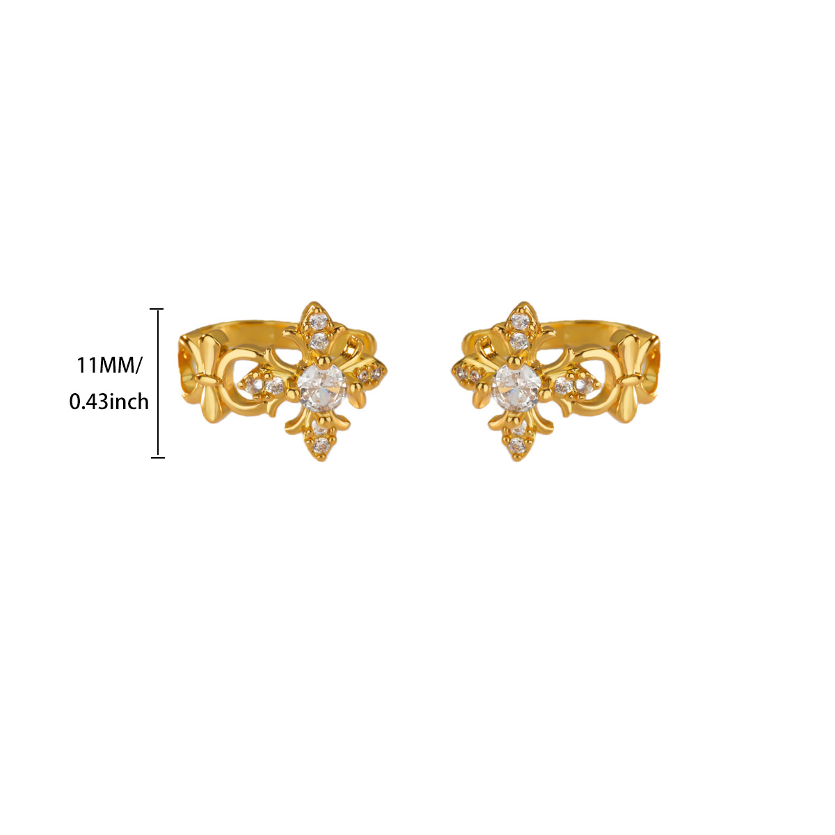 Hypoallergenic Cross Stud Earrings In Copper With 18K Real Gold PVD Coating 0.03µm-0.05µm And Zircon Inlay 2