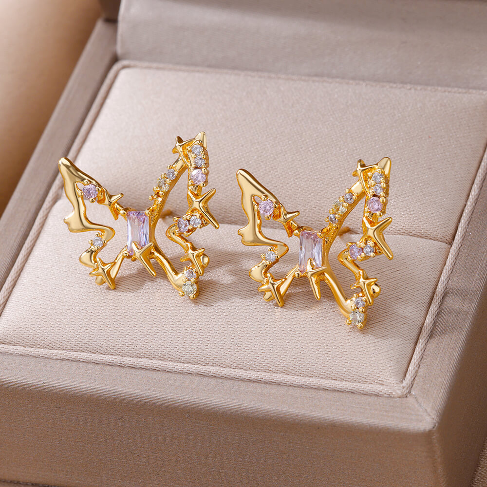 Hypoallergenic Cross Stud Earrings In Copper With 18K Real Gold PVD Coating 0.03µm-0.05µm And Zircon Inlay 4