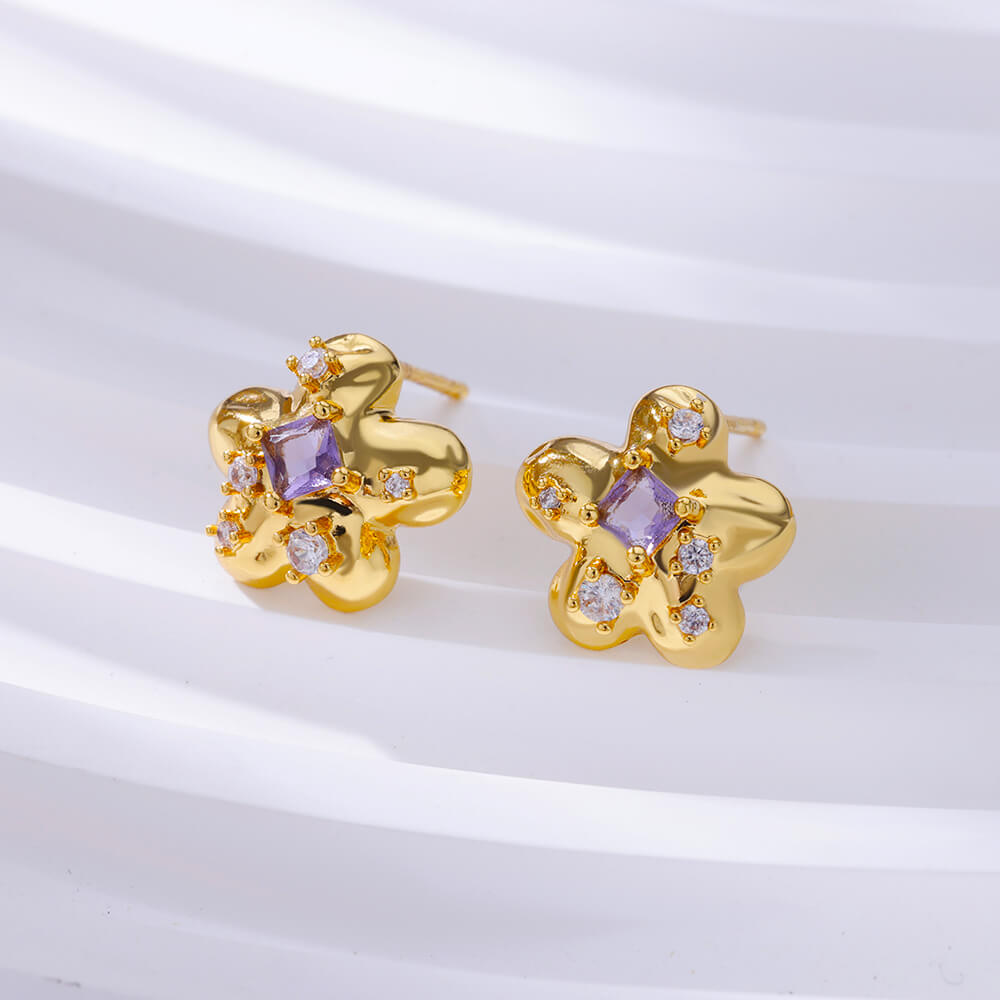 Hypoallergenic Cross Stud Earrings In Copper With 18K Real Gold PVD Coating 0.03µm-0.05µm And Zircon Inlay 6