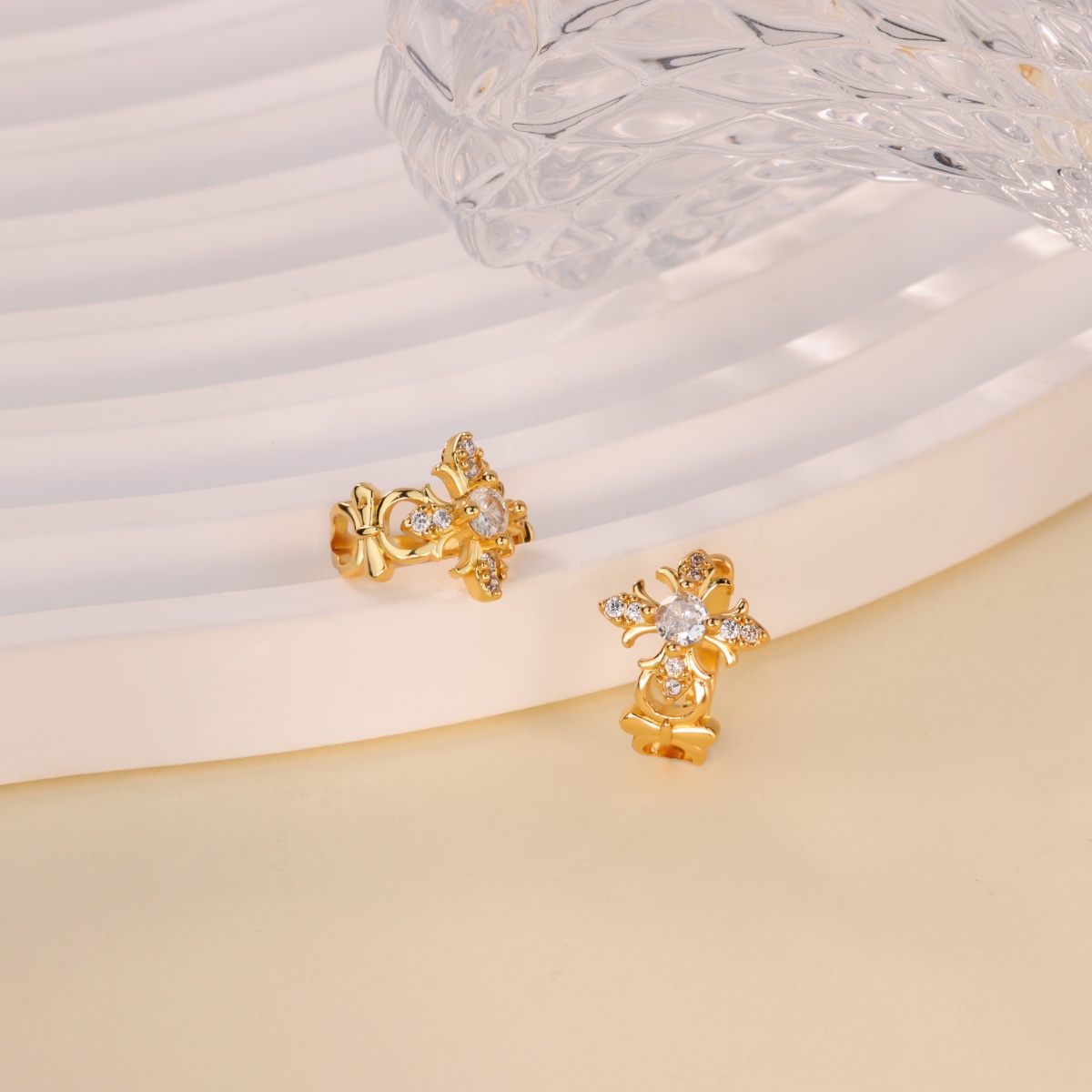 Hypoallergenic Cross Stud Earrings In Copper With 18K Real Gold PVD Coating 0.03µm-0.05µm And Zircon Inlay 9