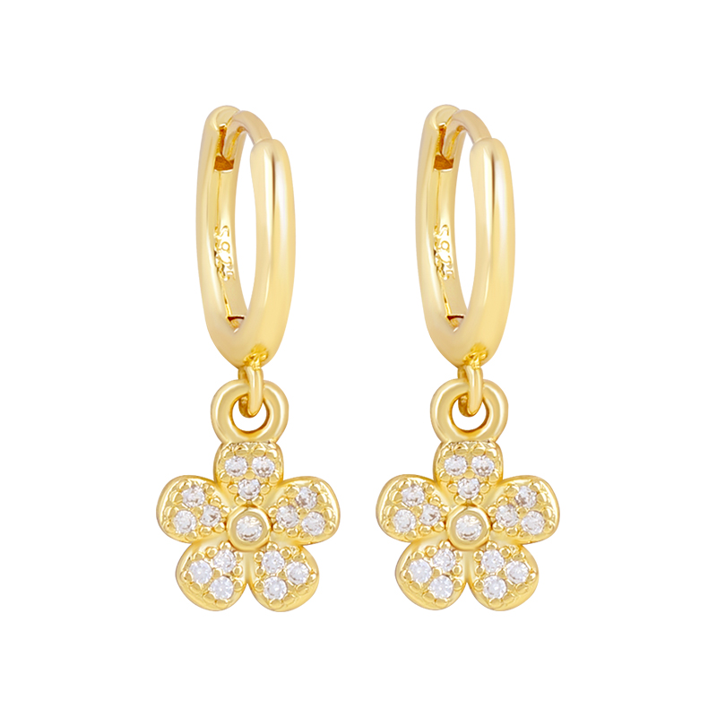Hypoallergenic Flowers Earrings In Copper With 18K Real Gold PVD Coated Plating And Zircon Inlay, Featuring 0.03µm-0.05µm Thickness