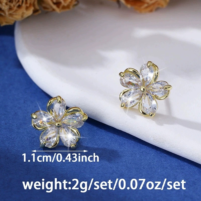 Hypoallergenic Flowers Stud Earrings For Women In Copper With Electroplated Gold Plating And Zircon Inlay 3