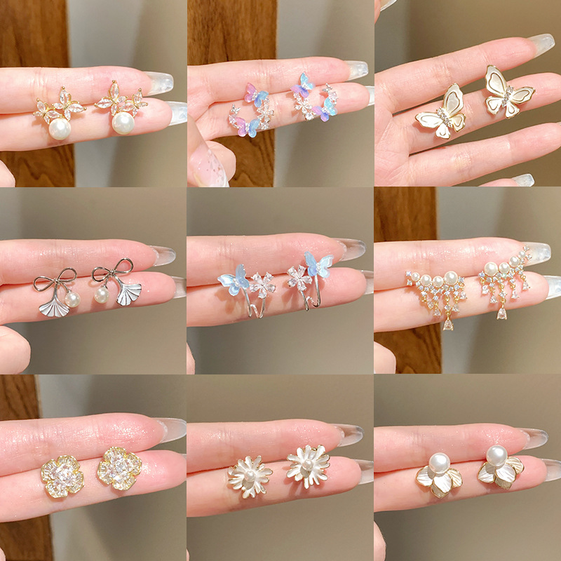 Hypoallergenic Flowers Stud Earrings For Women With 925 Sterling Silver Posts, Copper Base, 14K Gold Plated, Zircon Inlay 3