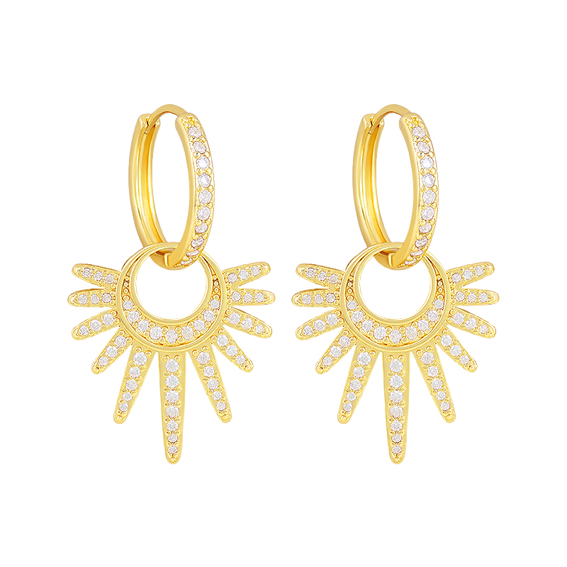 Starburst Hypoallergenic Earrings For Women With 18K Real Gold Plated Copper And Zircon Inlay, PVD Coated
