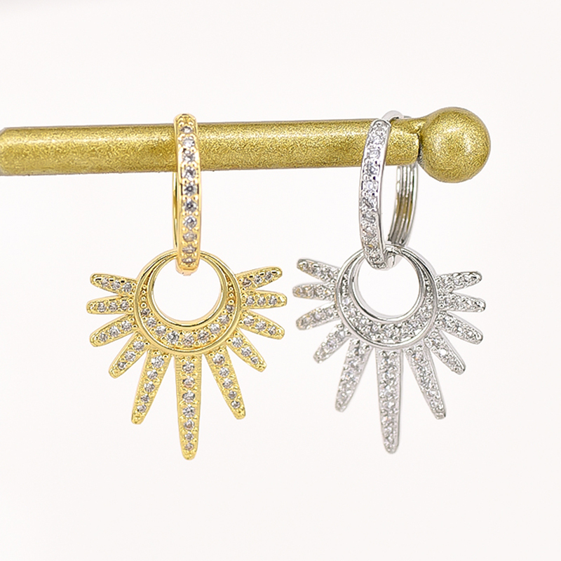 Starburst Hypoallergenic Earrings For Women With 18K Real Gold Plated Copper And Zircon Inlay, PVD Coated 2