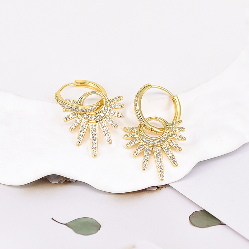 Starburst Hypoallergenic Earrings For Women With 18K Real Gold Plated Copper And Zircon Inlay, PVD Coated 3