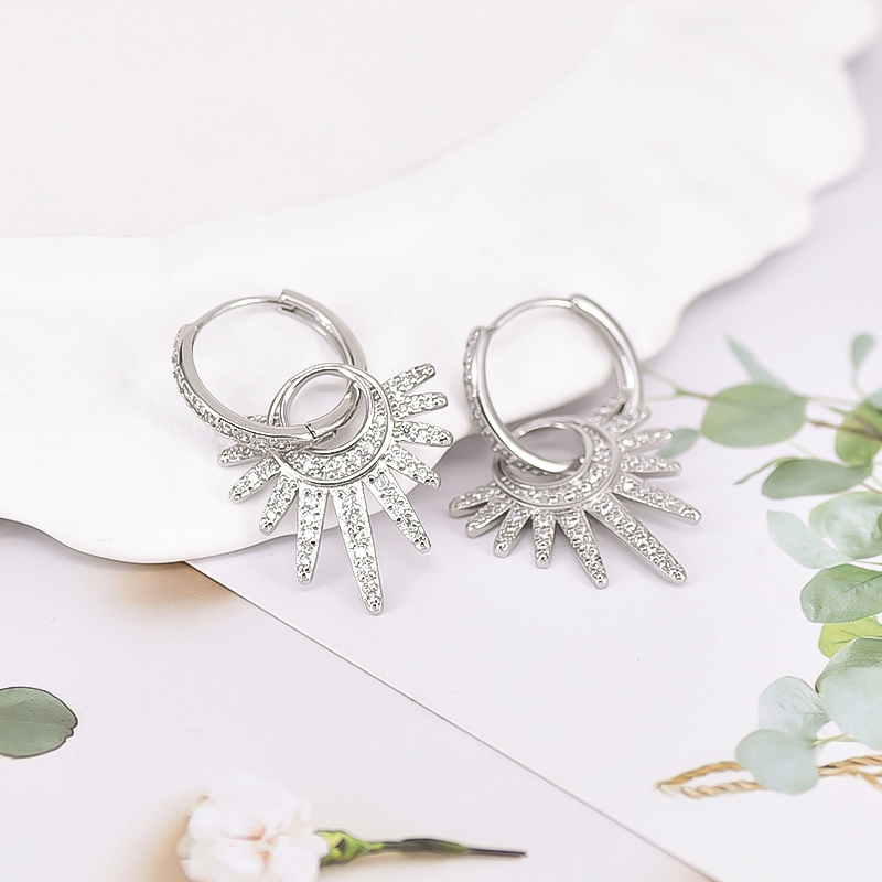 Starburst Hypoallergenic Earrings For Women With 18K Real Gold Plated Copper And Zircon Inlay, PVD Coated 4