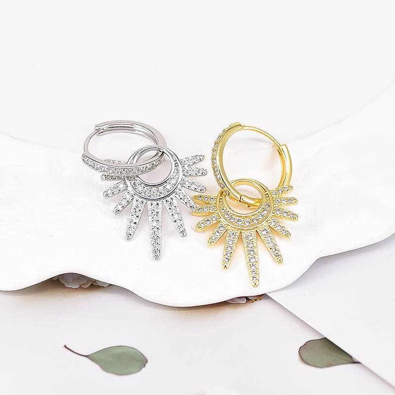 Starburst Hypoallergenic Earrings For Women With 18K Real Gold Plated Copper And Zircon Inlay, PVD Coated 5