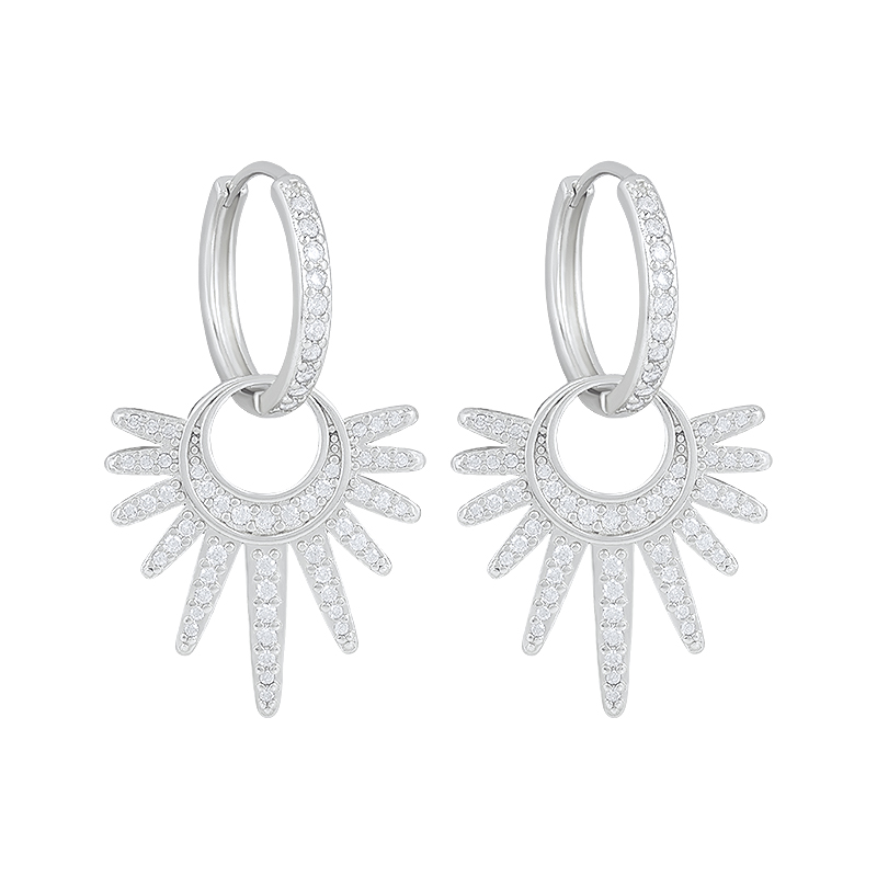 Starburst Hypoallergenic Earrings For Women With 18K Real Gold Plated Copper And Zircon Inlay, PVD Coated 6