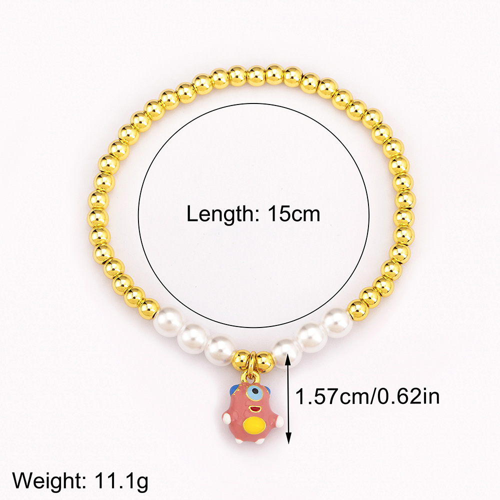 Ice Cream Enamel Bracelets For Women In Copper With 18K Real Gold Plated Electroplated Finish And Imitation Pearl Inlay 2