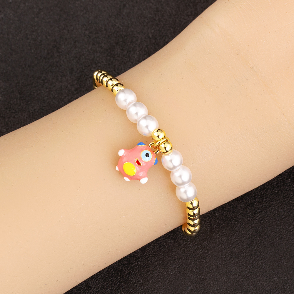 Ice Cream Enamel Bracelets For Women In Copper With 18K Real Gold Plated Electroplated Finish And Imitation Pearl Inlay 3