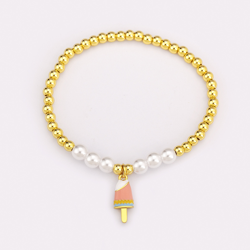 Ice Cream Enamel Bracelets For Women In Copper With 18K Real Gold Plated Electroplated Finish And Imitation Pearl Inlay 5