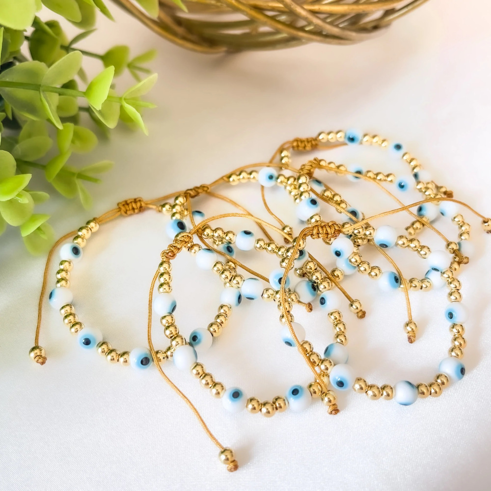 Devil's Eye Unisex IG Style Bracelet With Beading Design, 18K Gold Plated Glass Material