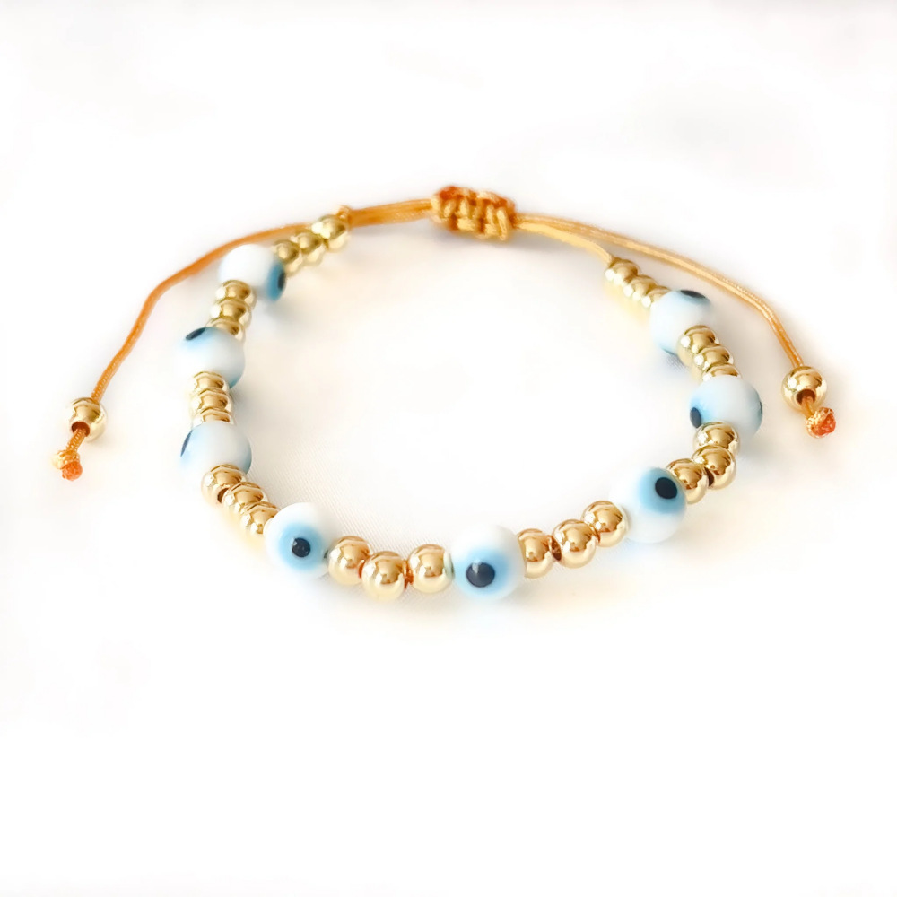 Devil's Eye Unisex IG Style Bracelet With Beading Design, 18K Gold Plated Glass Material 3