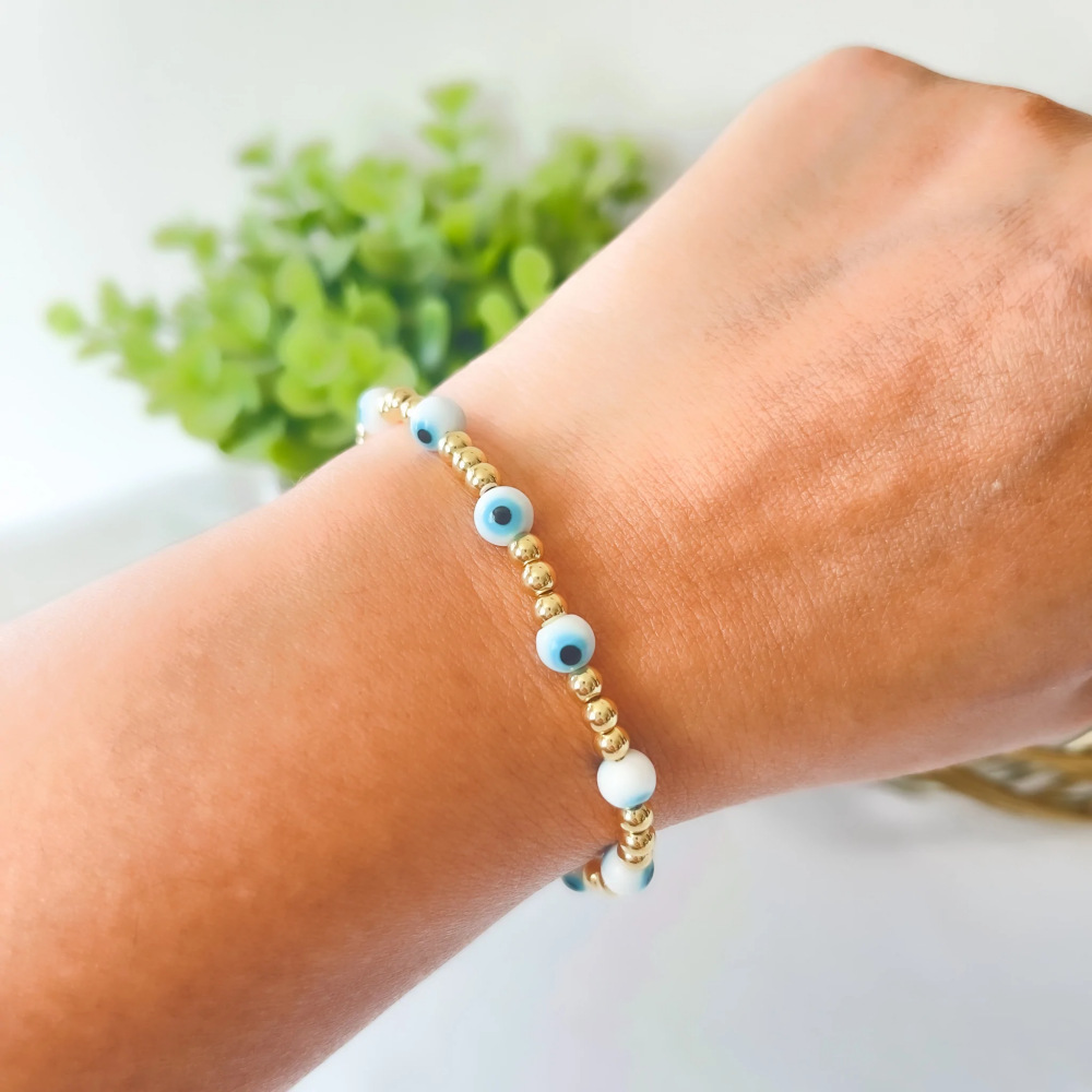 Devil's Eye Unisex IG Style Bracelet With Beading Design, 18K Gold Plated Glass Material 4