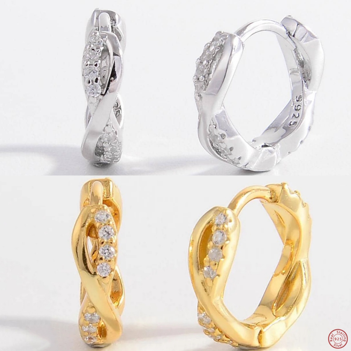 Infinity Claw Setting Earrings For Women In 925 Sterling Silver With 14K Real Gold Water Plating And Zircon Inlay
