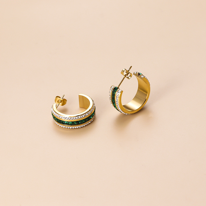 C Shape Drop Earrings For Women Featuring 18K Gold Plated Design With 304 Stainless Steel Posts And Artificial Gemstones 3