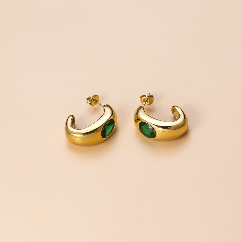 C Shape Drop Earrings For Women Featuring 18K Gold Plated Design With 304 Stainless Steel Posts And Artificial Gemstones 4