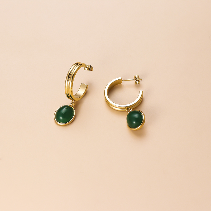C Shape Drop Earrings For Women Featuring 18K Gold Plated Design With 304 Stainless Steel Posts And Artificial Gemstones 5