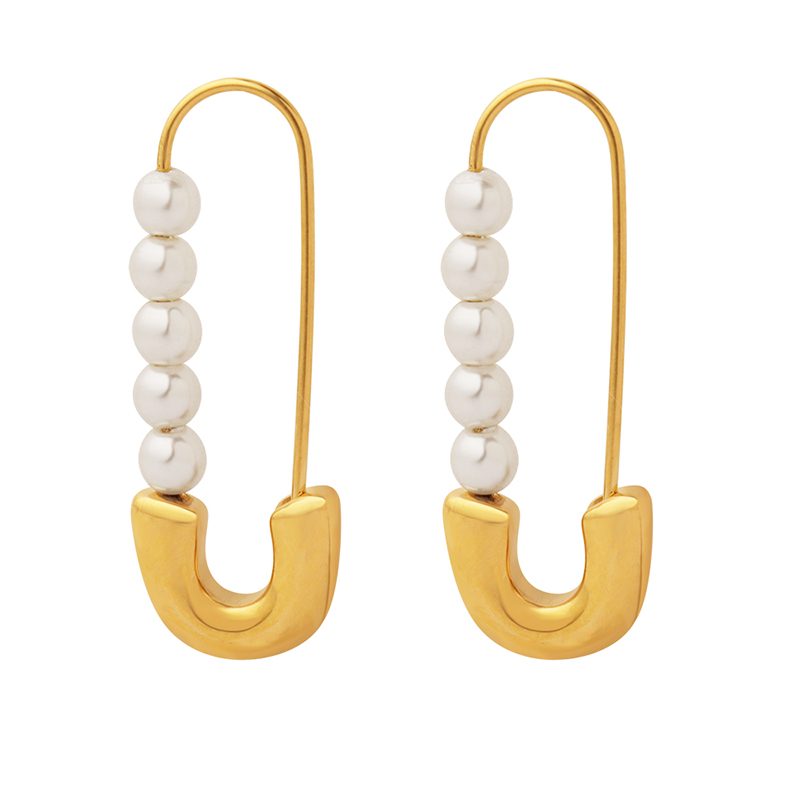 Women’s Waterproof Paper Clip Hoop Earrings In 304 Stainless Steel With PVD Gold Plating And Pearl Inlay 2
