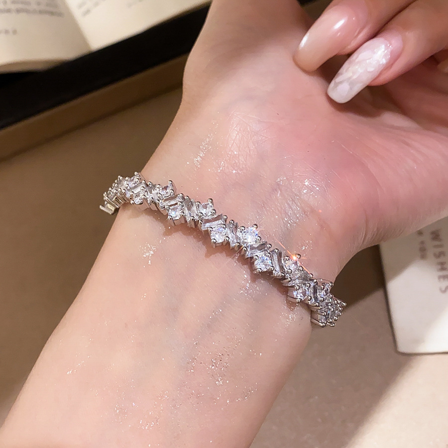 Irregular Copper Bangle With Zircon Inlay In Silver 2