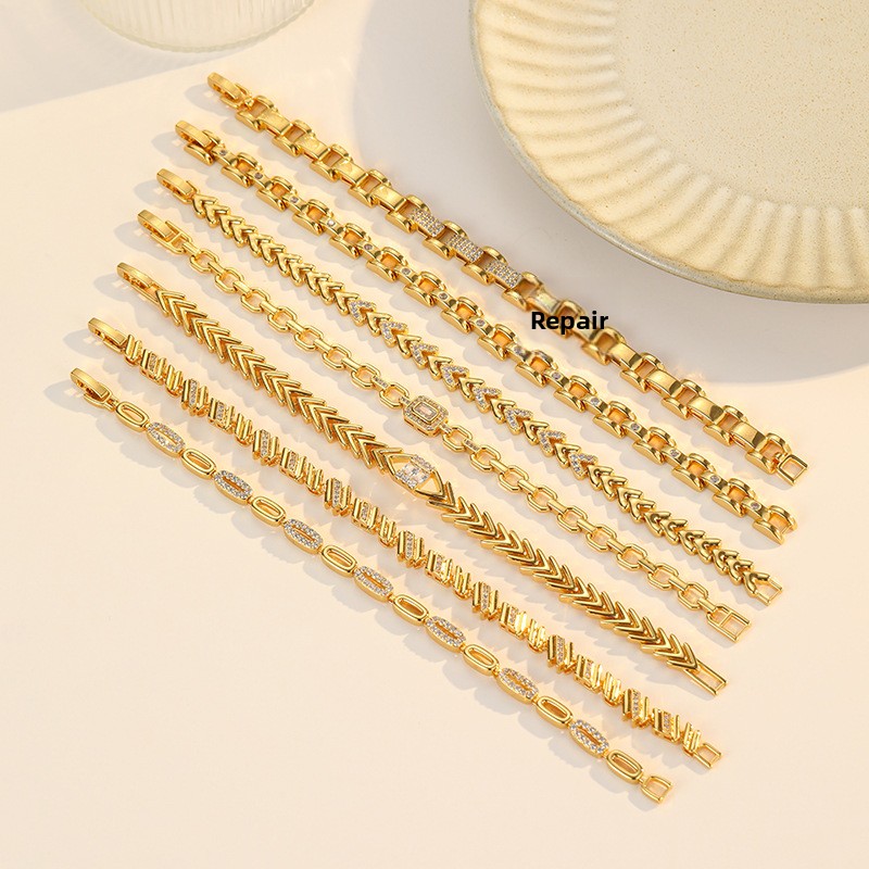 Irregular Copper Bracelet For Women With Real Gold Plating And Zircon Inlay