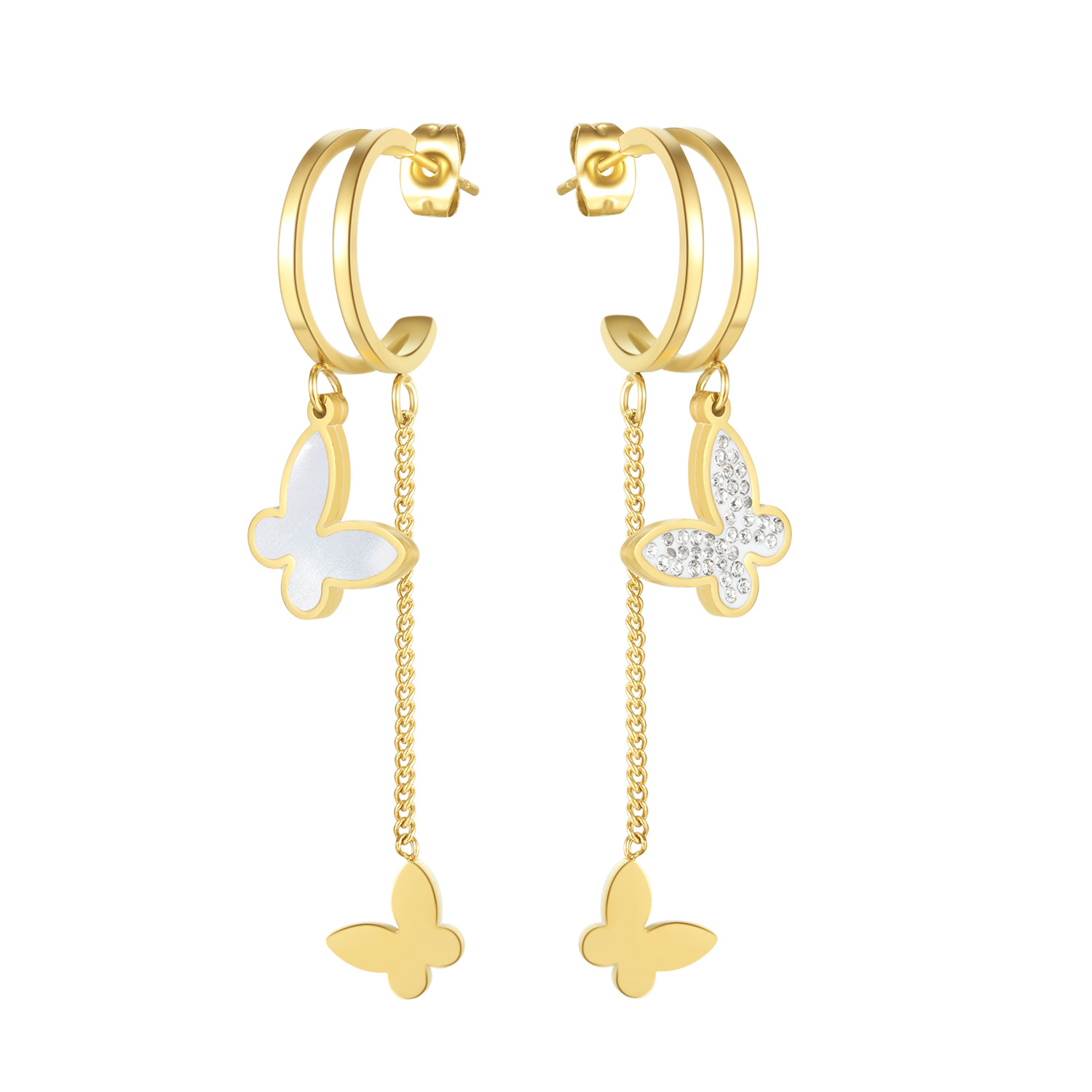 Geometric Titanium Steel Stud Earrings For Women In Gold, Perfect For Housewarming Gifts