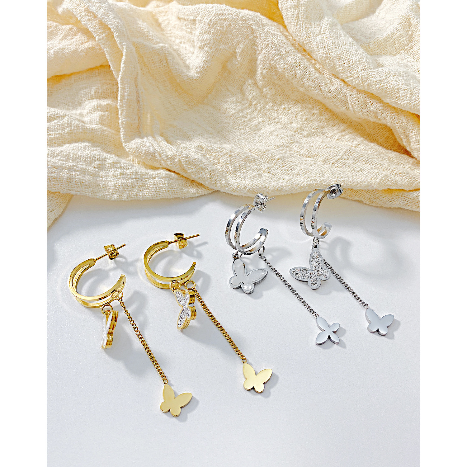 Geometric Titanium Steel Stud Earrings For Women In Gold, Perfect For Housewarming Gifts 3