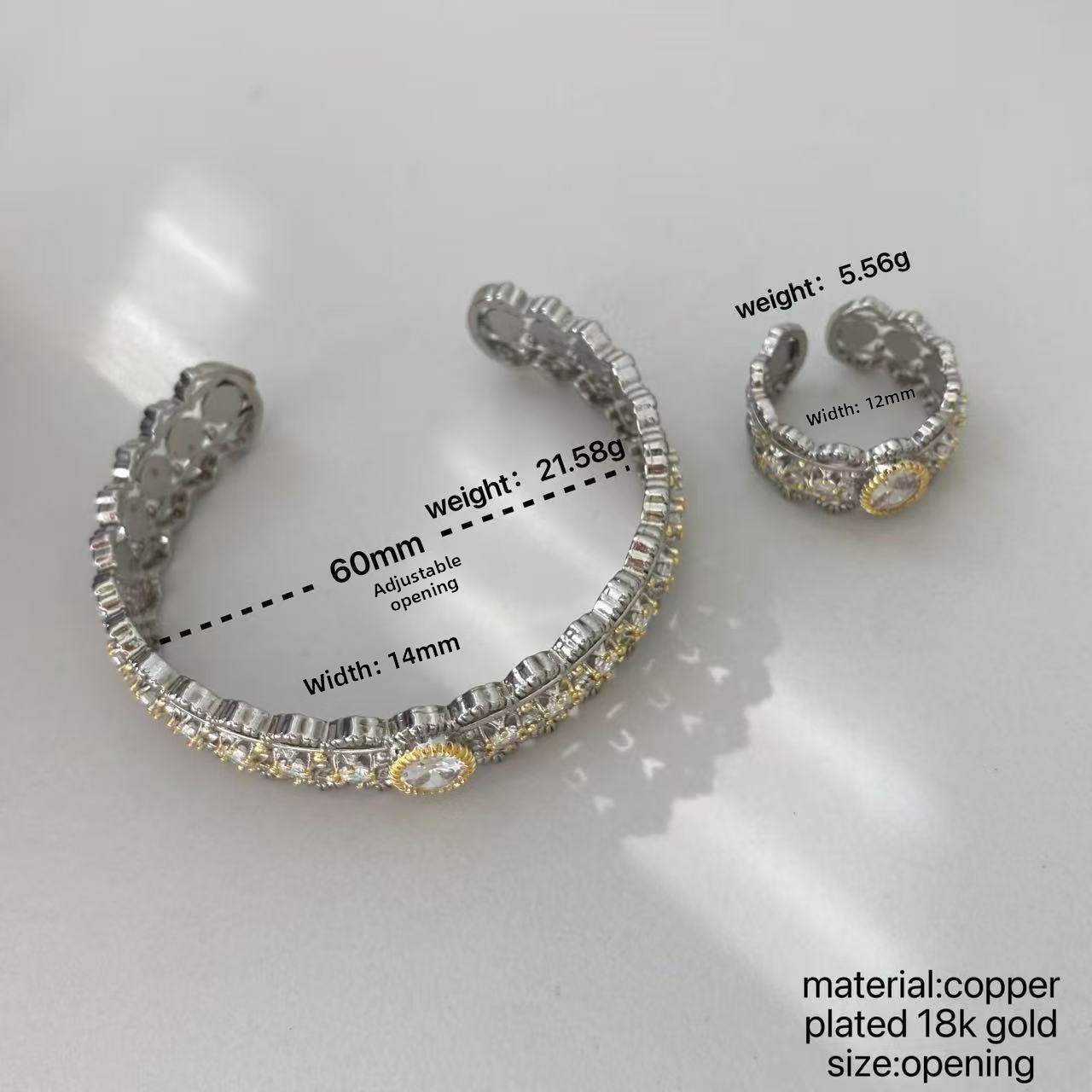 Lace Copper Bangle For Women Featuring Zircon Inlay, Available In Golden, 1 Set 4