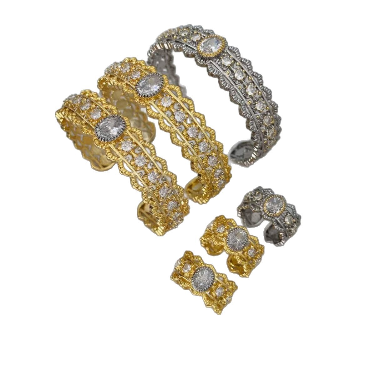 Lace Copper Bangle For Women Featuring Zircon Inlay, Available In Golden, 1 Set 5