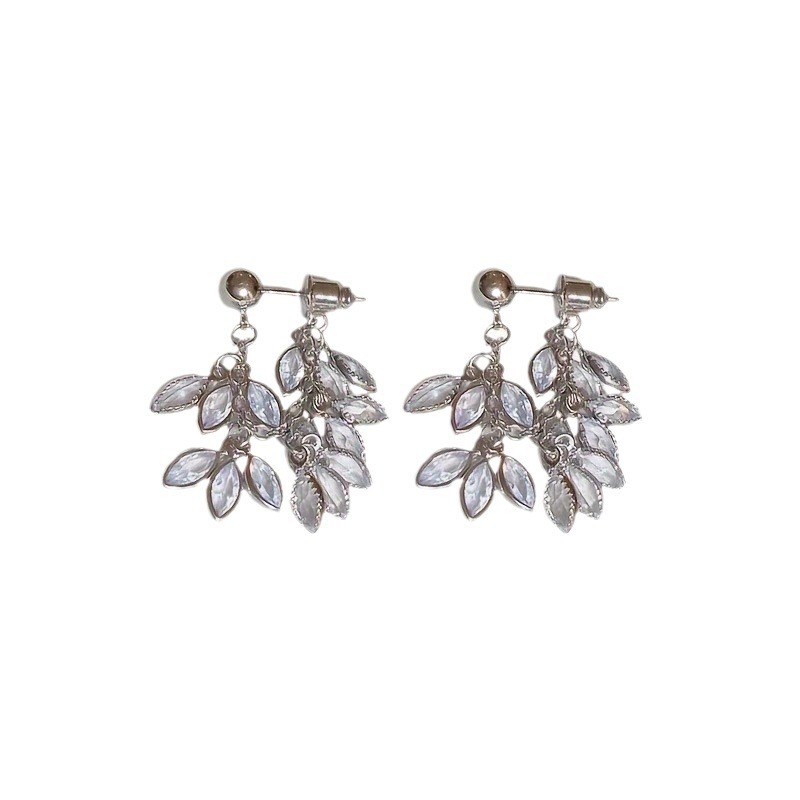 Leaf Tassel Stud Earrings For Women In Electroplated Copper With Crystal Inlay 5