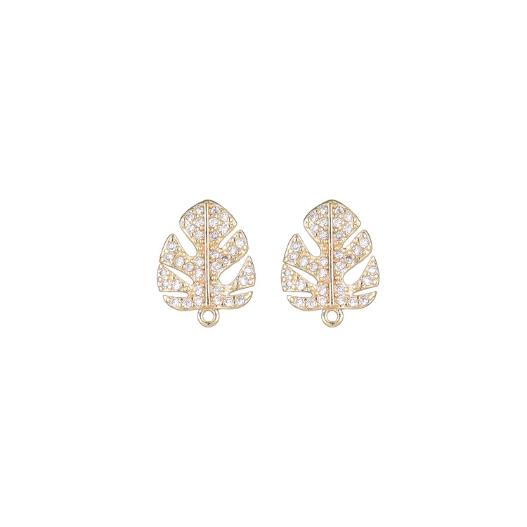 Leaves Stud Earrings With 925 Sterling Silver Posts, Copper Base, And 14K Real Gold Plated Finish Featuring Zircon Inlay In Gold 5