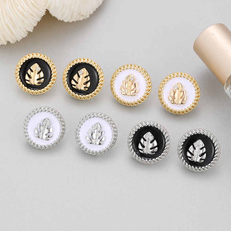 Leaves Stud Earrings For Women With Copper Posts Electroplated And Zircon Inlay