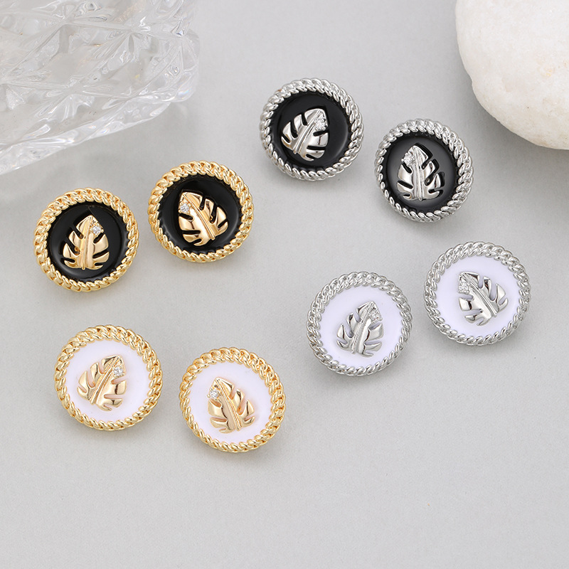 Leaves Stud Earrings For Women With Copper Posts Electroplated And Zircon Inlay 2