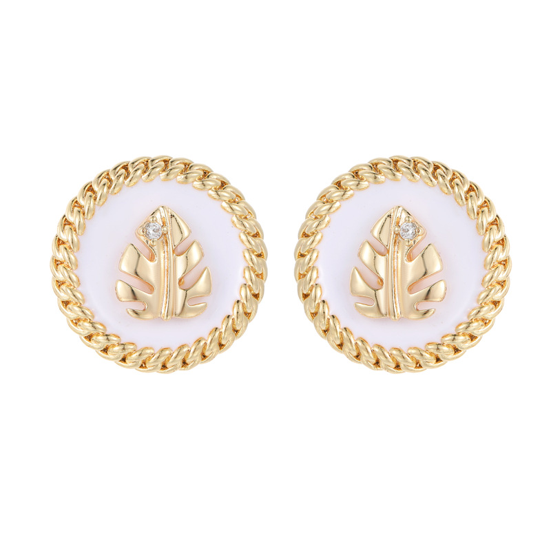 Leaves Stud Earrings For Women With Copper Posts Electroplated And Zircon Inlay 4
